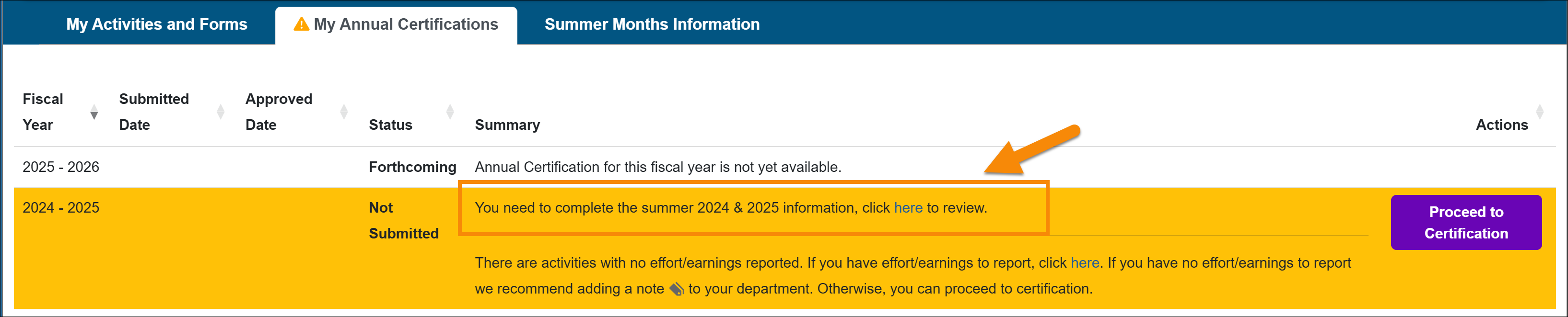You need to complete the Summer information disclaimer