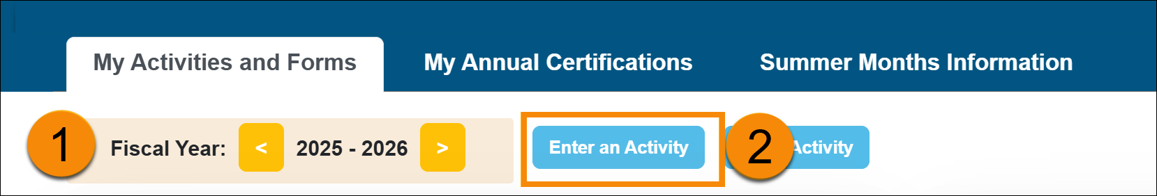 Enter an activity button