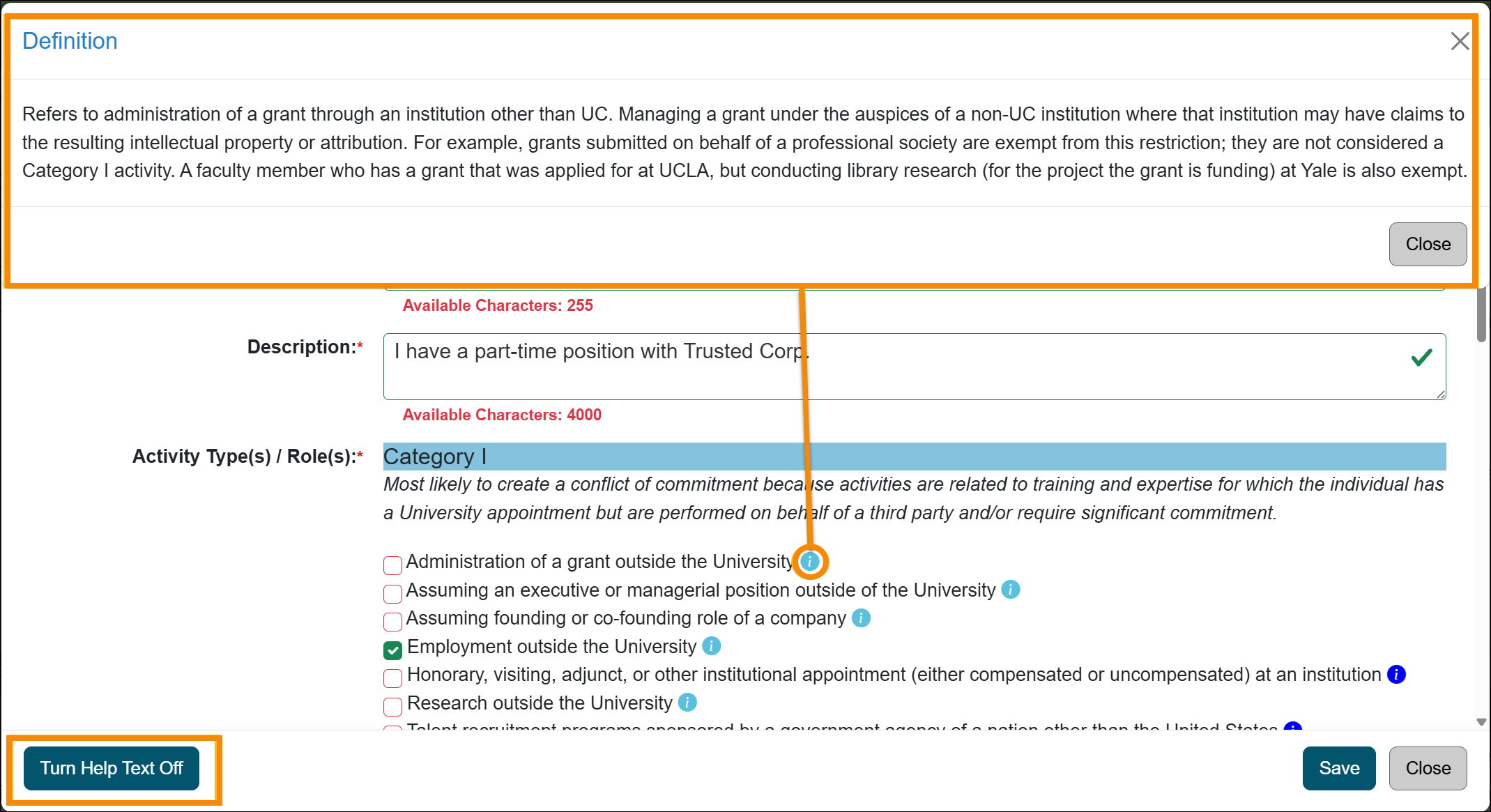 Activity Type help text