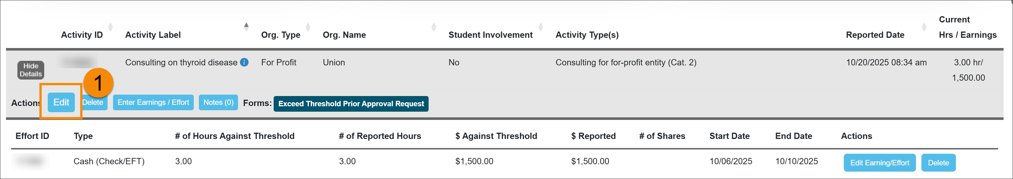 Activity edit button