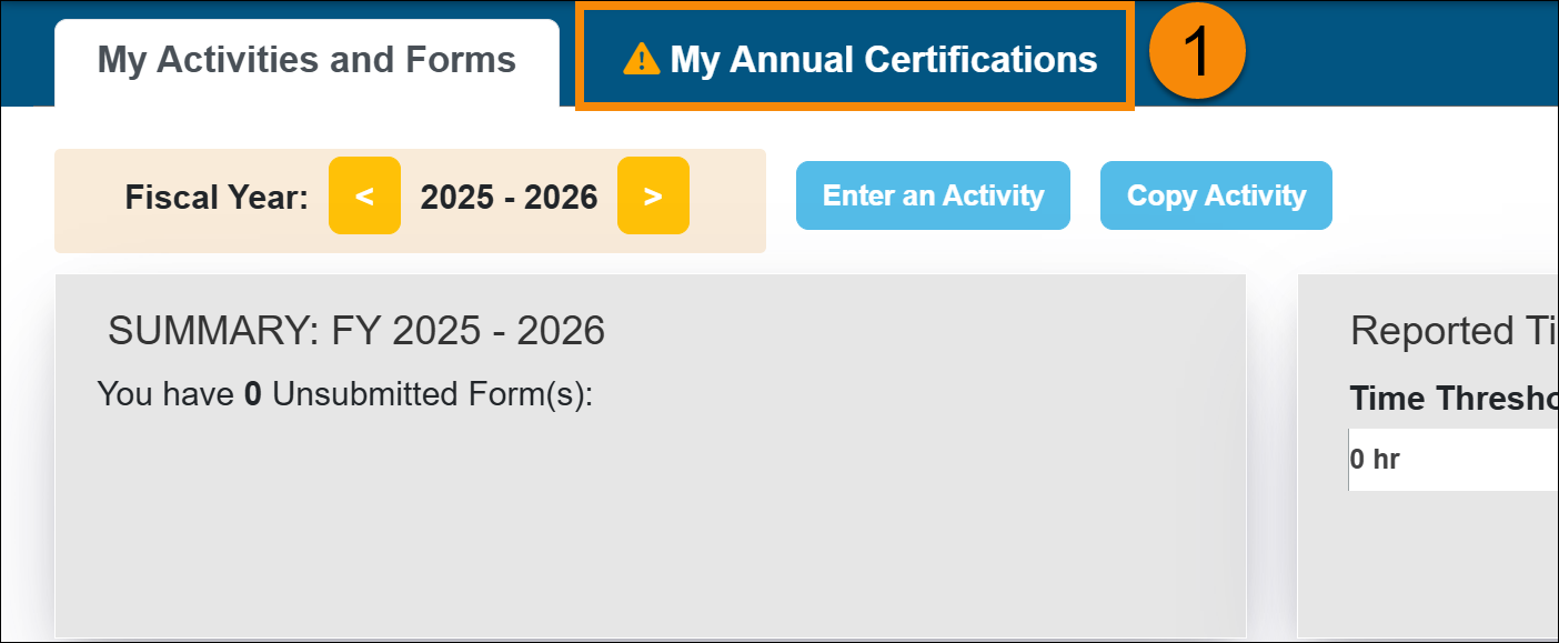 My Annual Certifications tab