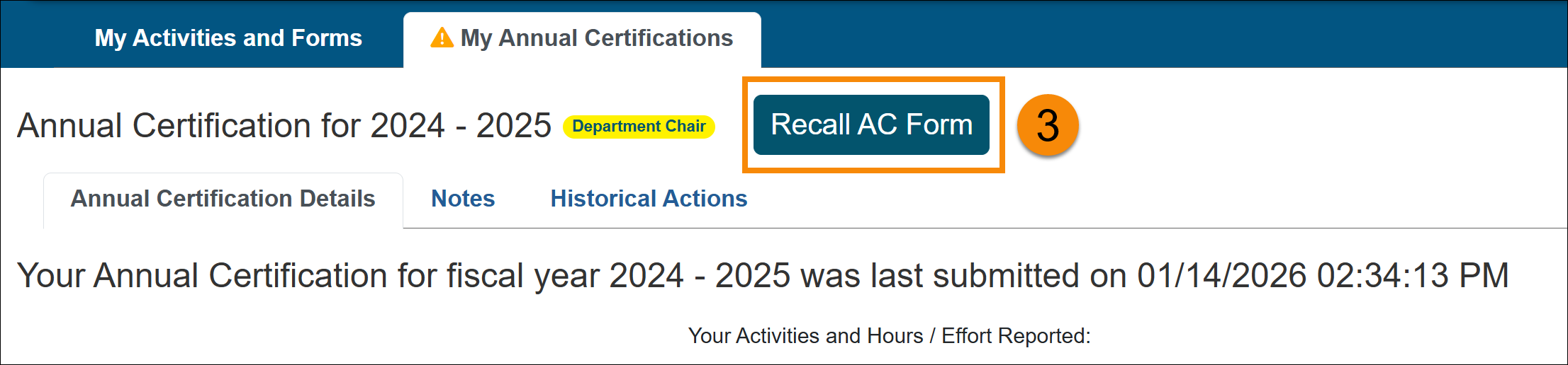 Recall AC Form button
