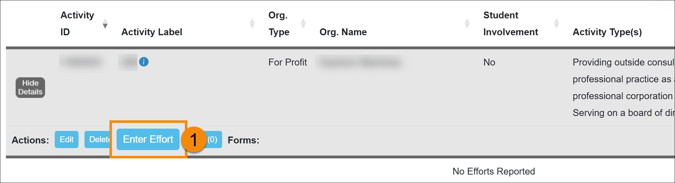 Activity Enter Effort button
