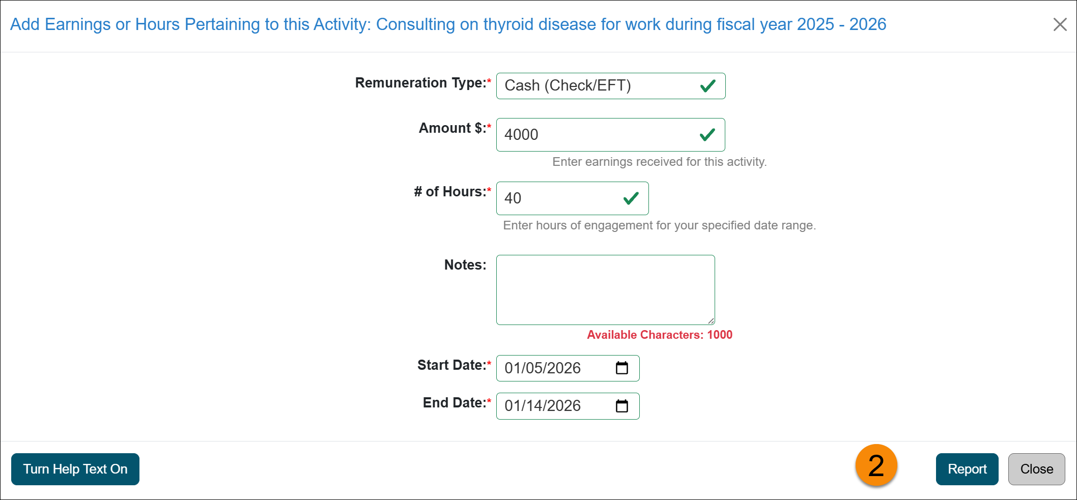 The report earnings/effort form