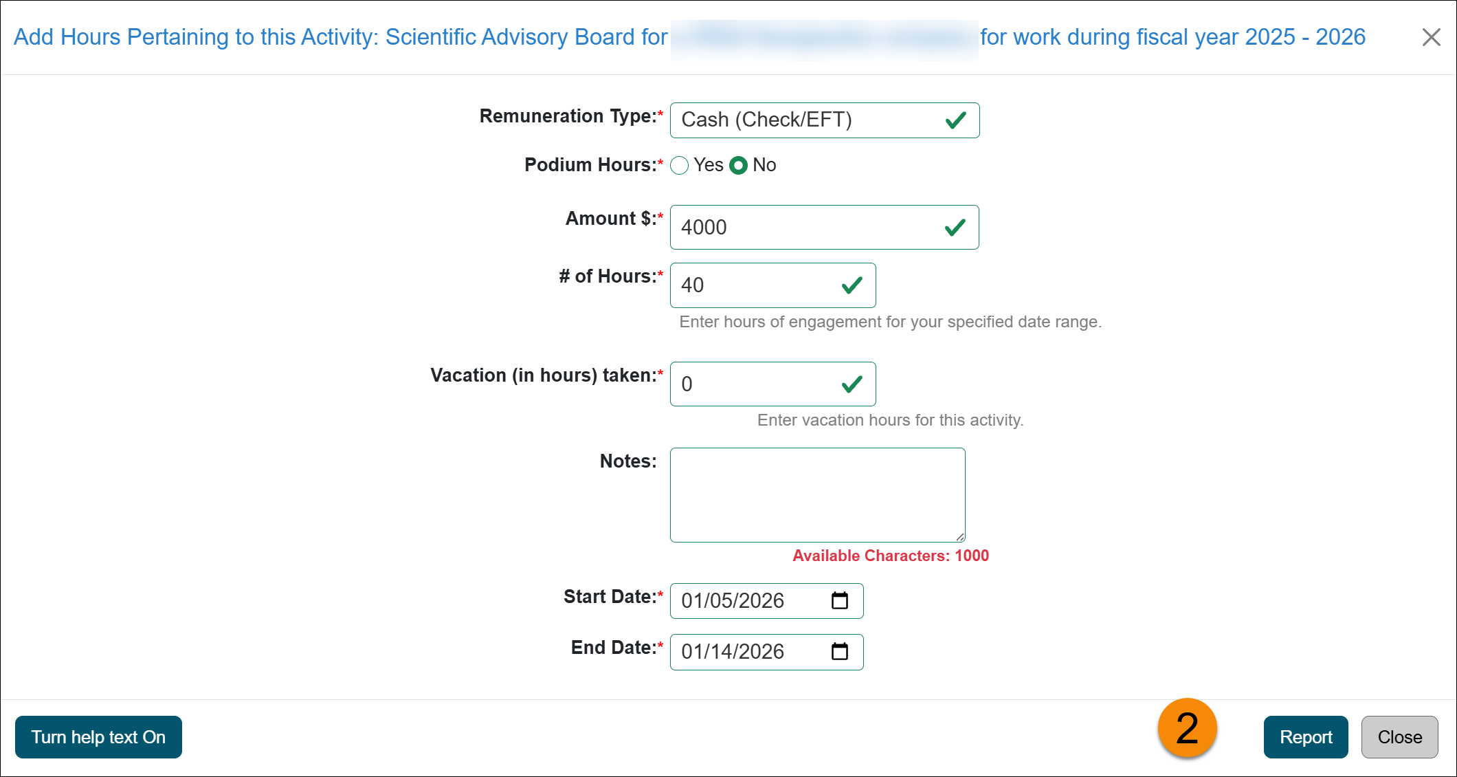 The report effort form