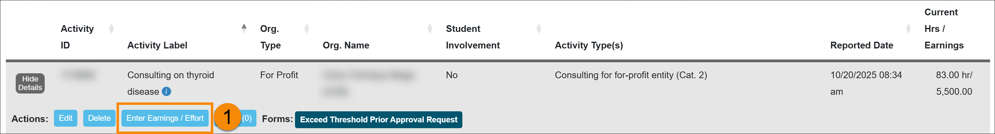 Enter Earnings/effort button