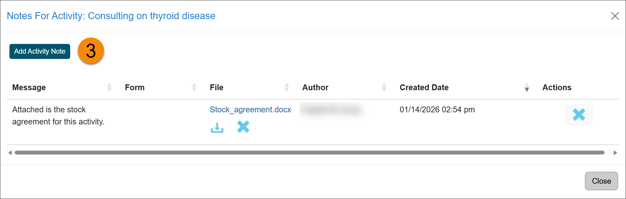 Add activity notes button