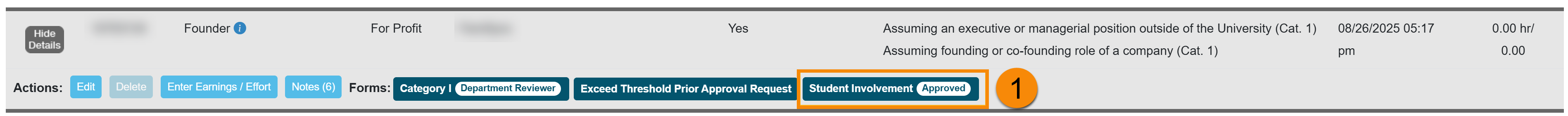 Activity with an approved Student Involvement form