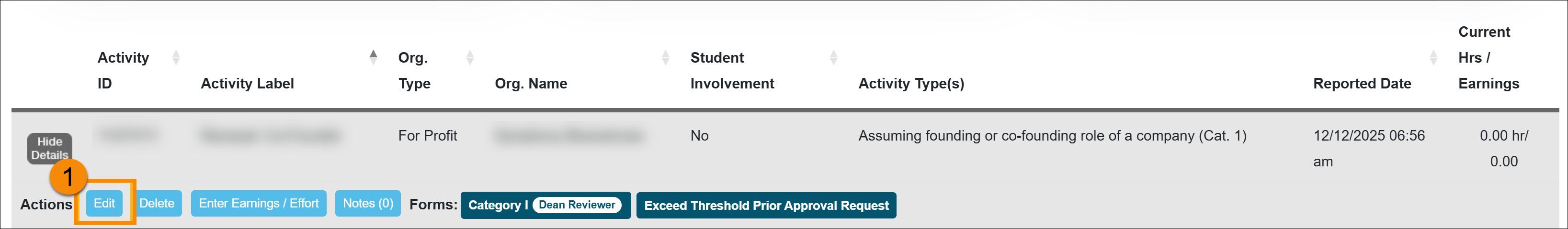Activity Edit button