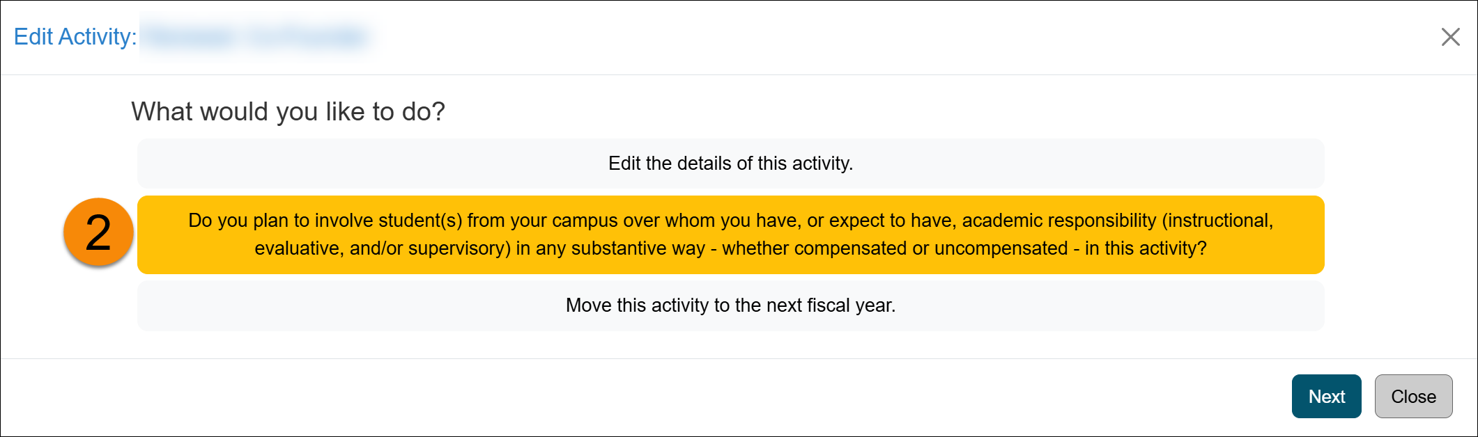 Edit Activity - Student involvement option