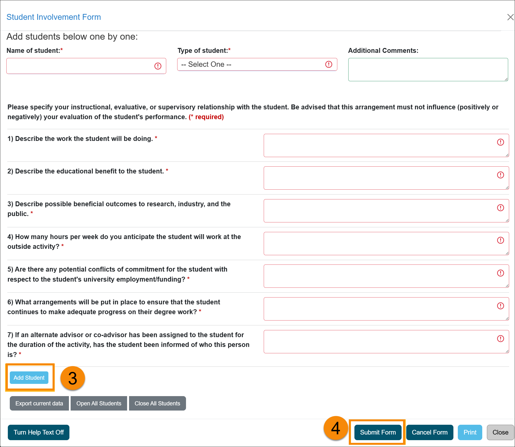 Student Involvement from that needs to be completed