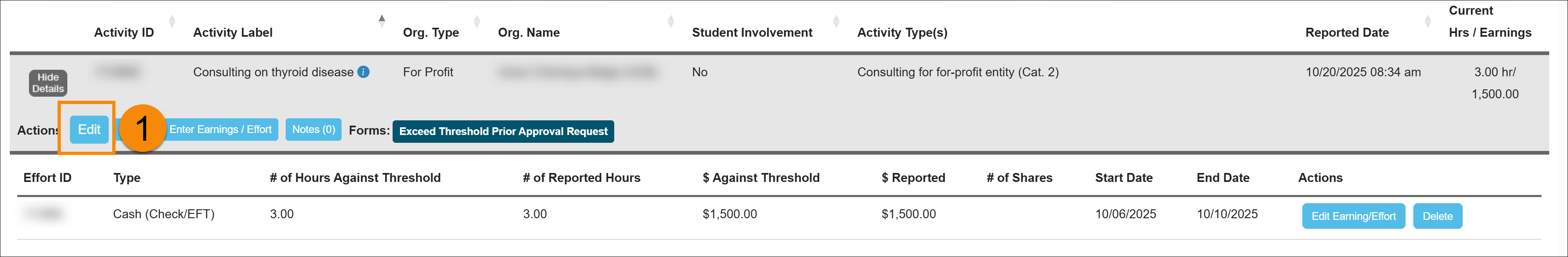 Activity Edit button