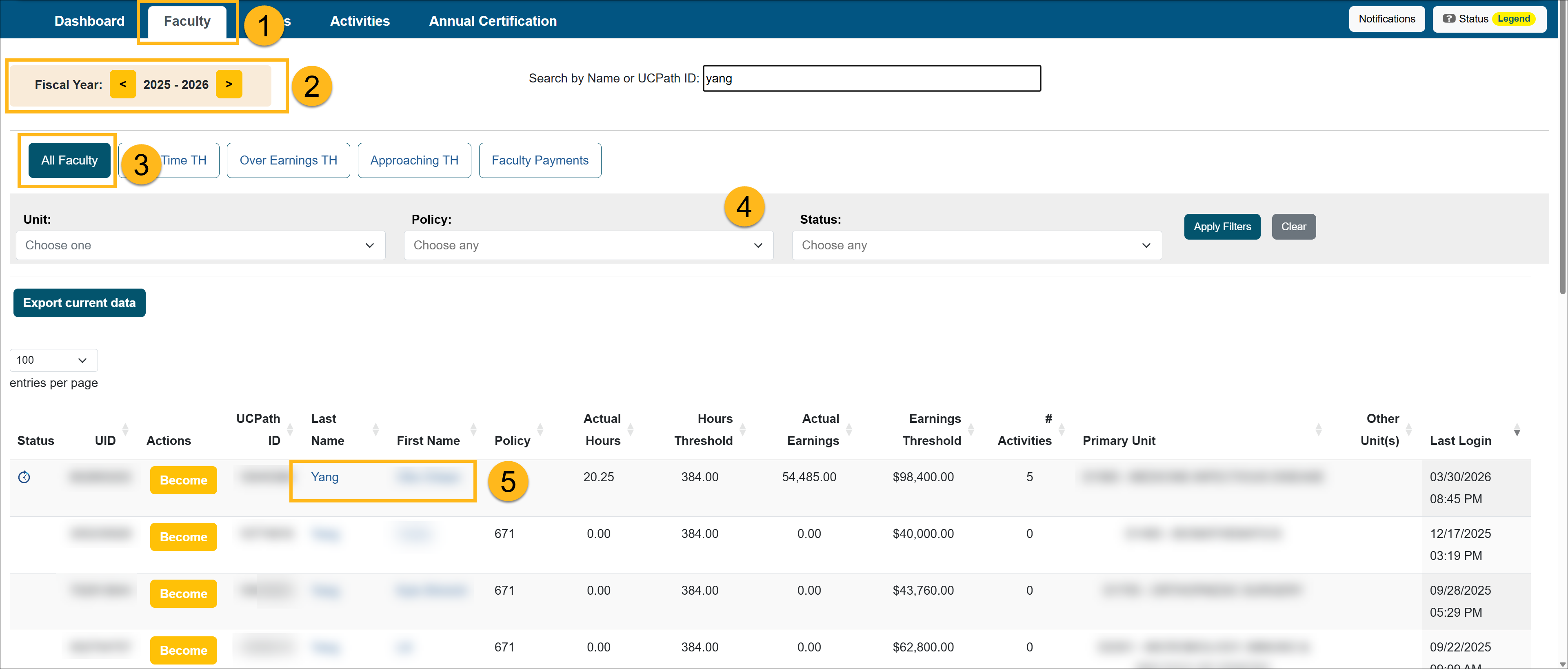 Faculty section of reviewer workspace