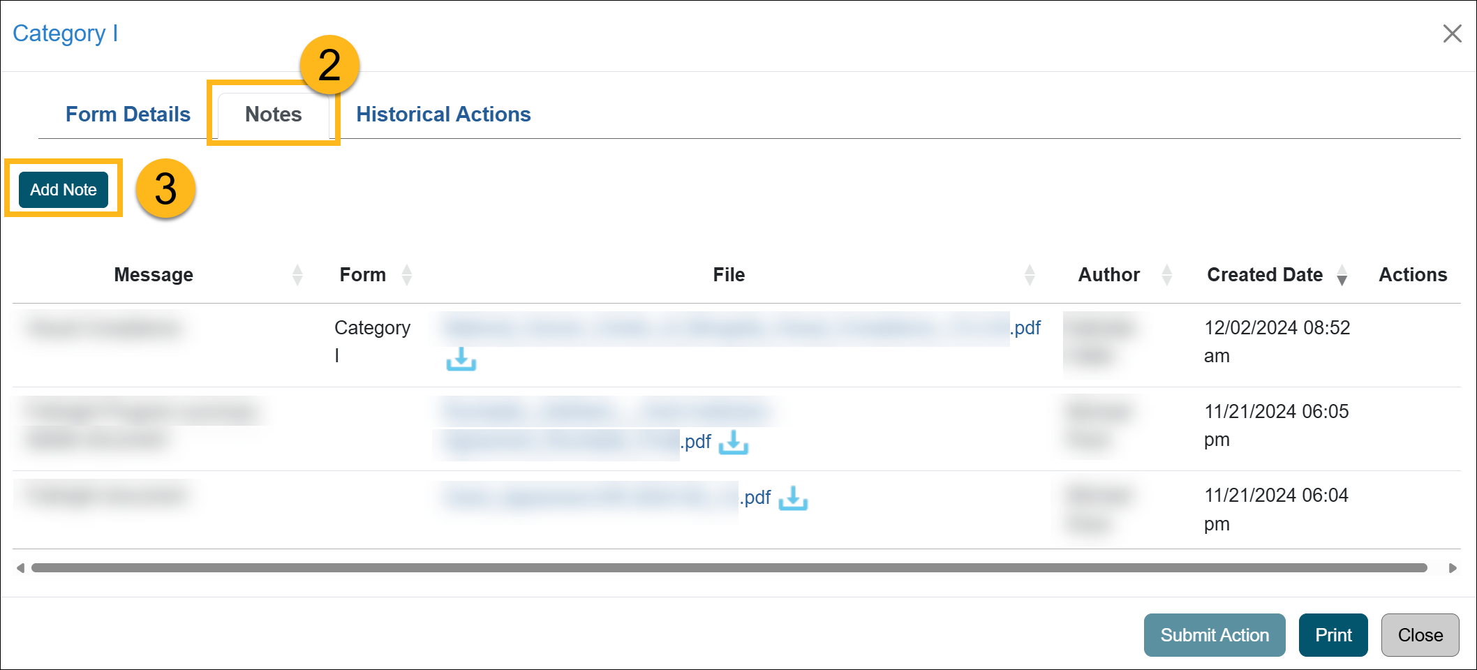 Category I notes tab