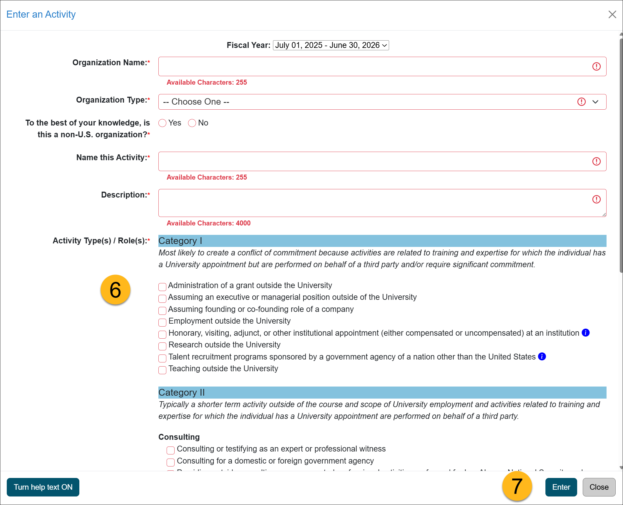 Enter an Activity form