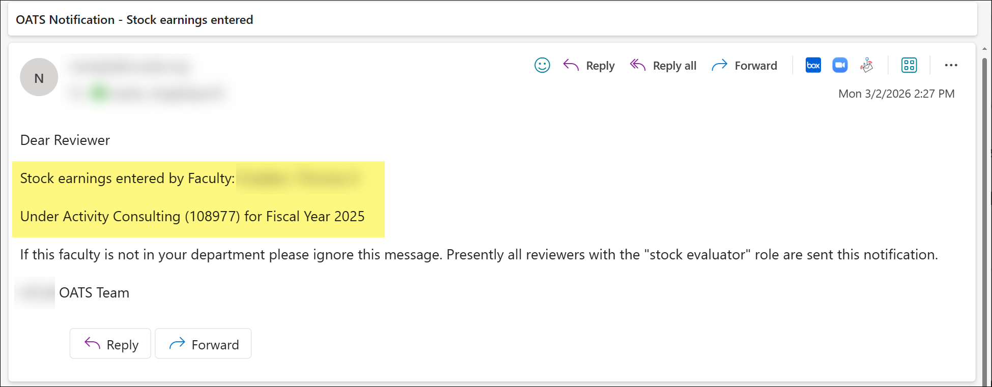 Stock evaluation email