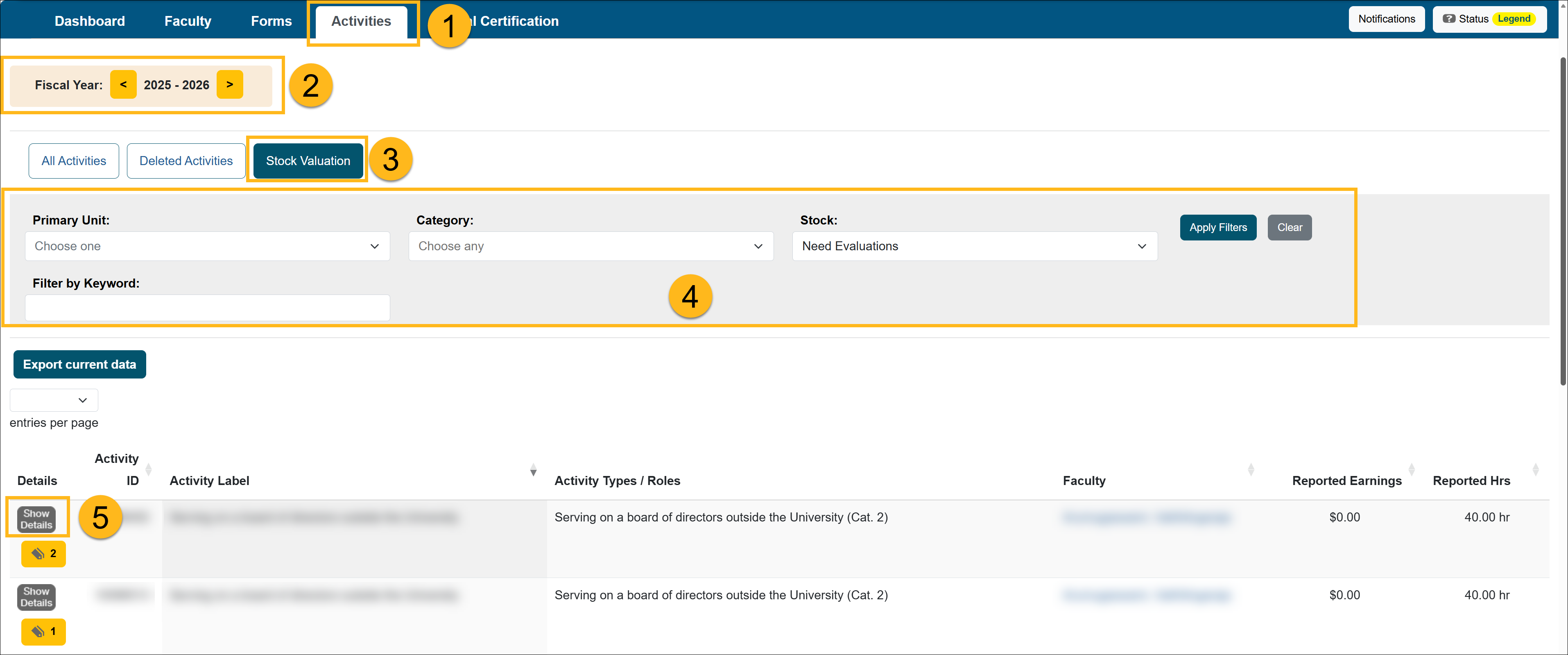 Stock valuation option in the Reviewer workspace