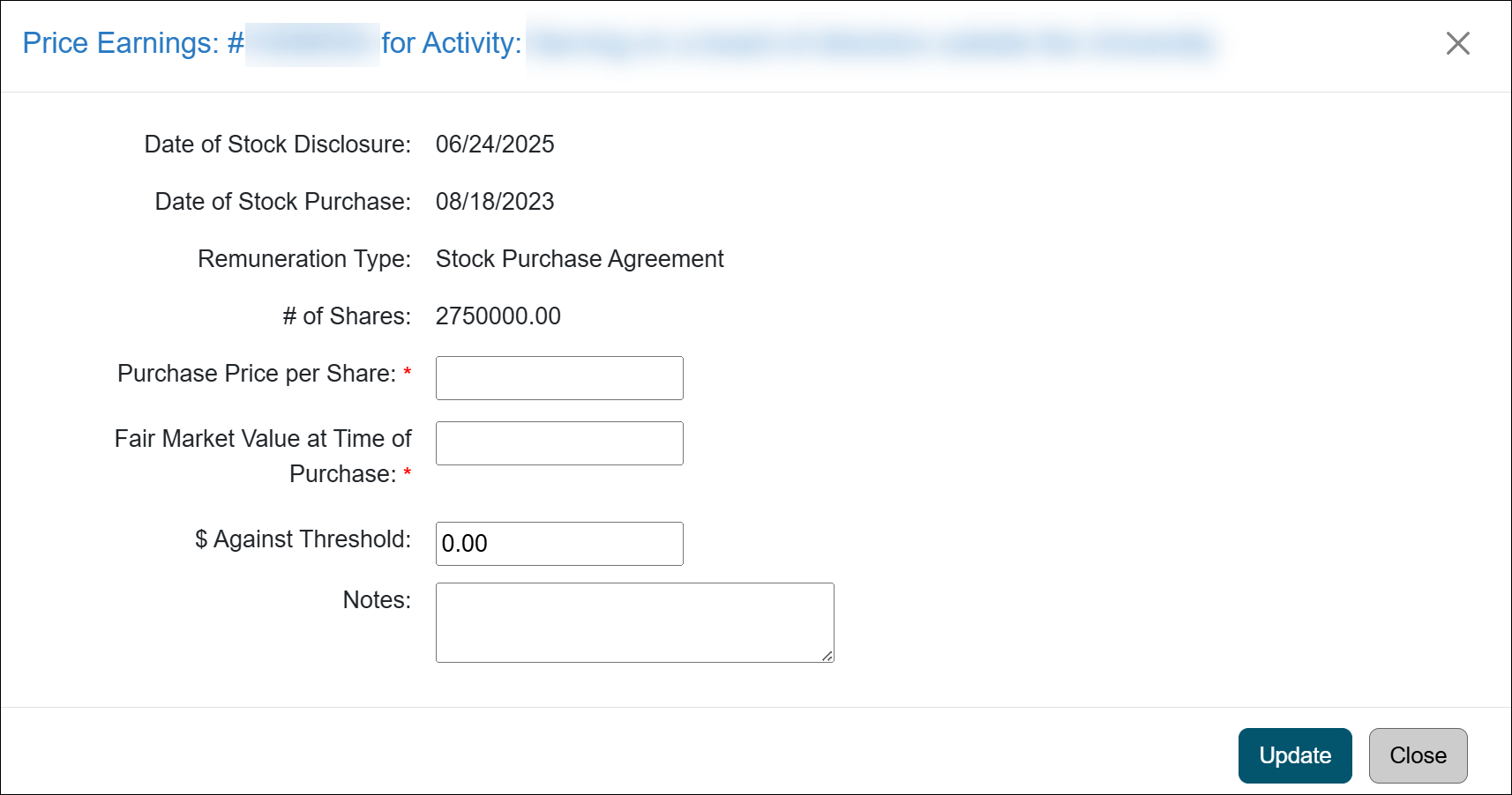 Stock evaluation email