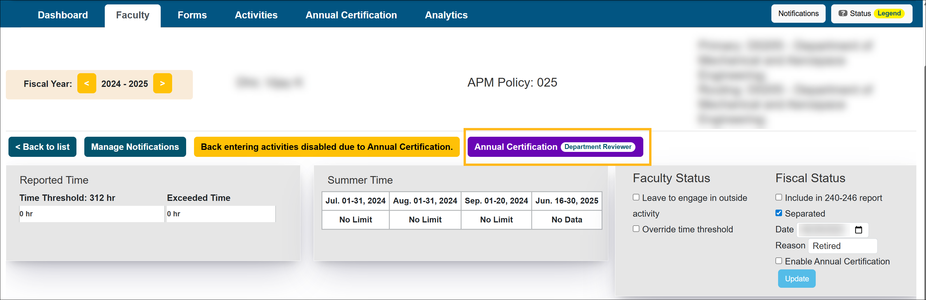 Faculty details page - category I form