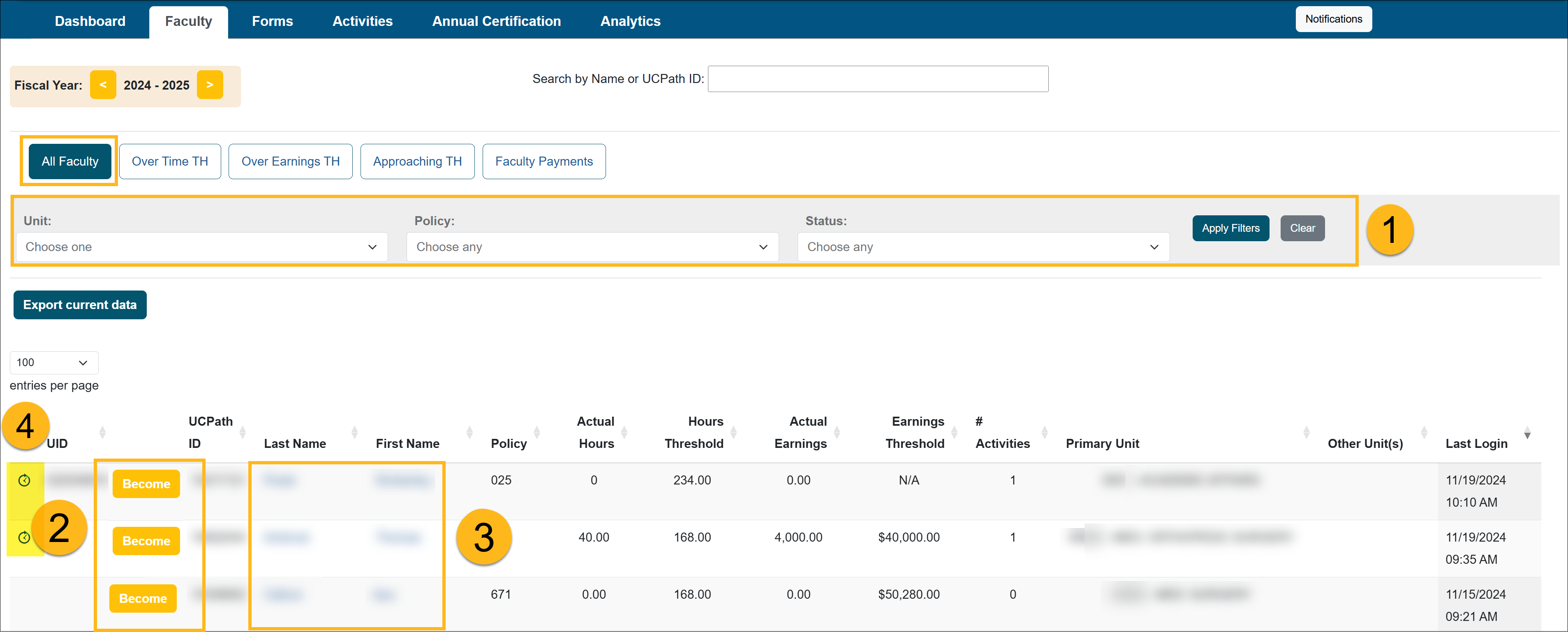 Reviewers Faculty tab