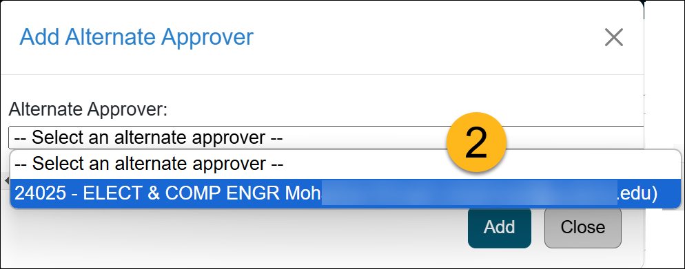 The Add Alternate Approver drop-down menu