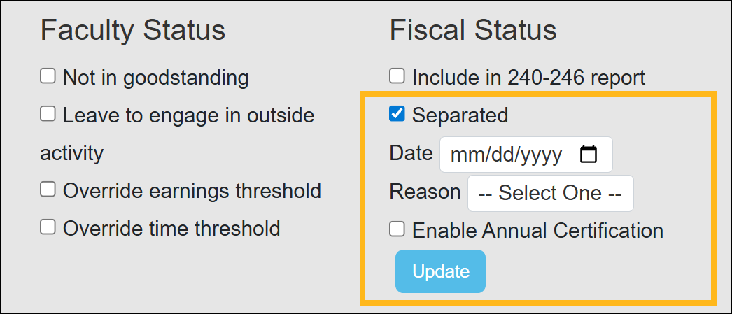 Faculty separated- fiscal status