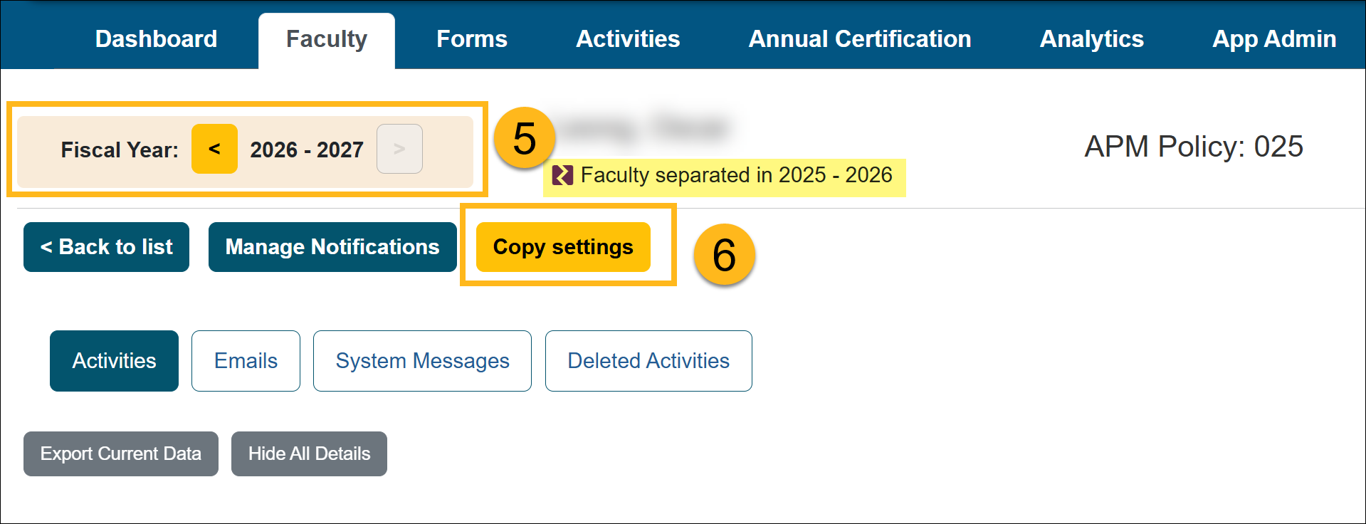Reviewer workspace-Faculty tab