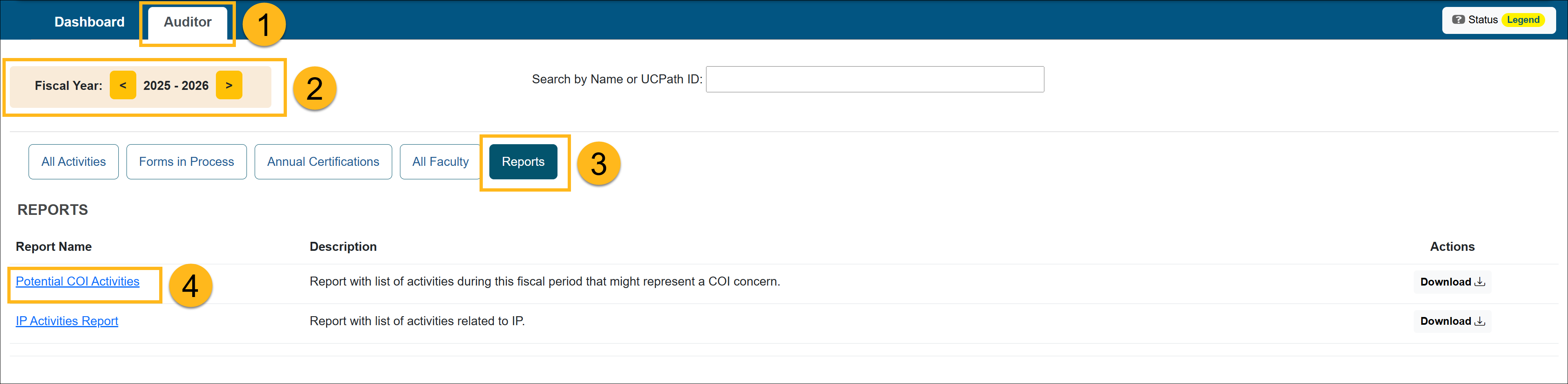 Reports section of the Auditor workspace