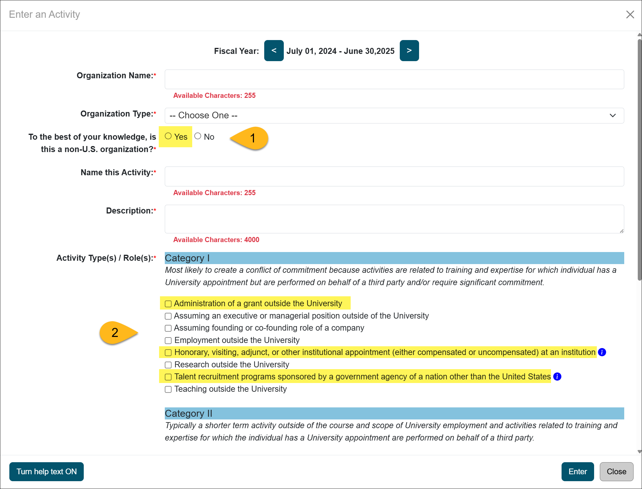 Enter an activity form