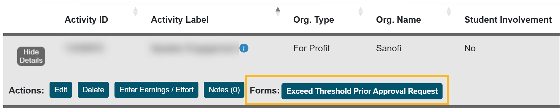 Exceed Threshold form