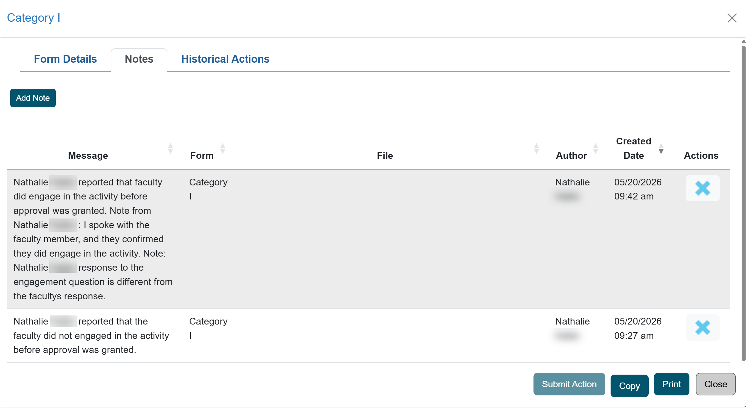 Answer added to note field